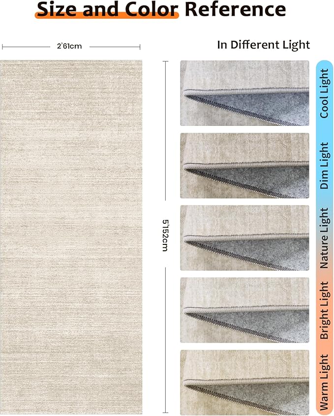Art&Tuft Runner Rug 2x5 Non-Slip - Low-Pile Washable Runner Rug for Hallway, Soft Distressed Carpet Runner for Bedroom Bathroom Kitchen Laundry Living Room, Beige