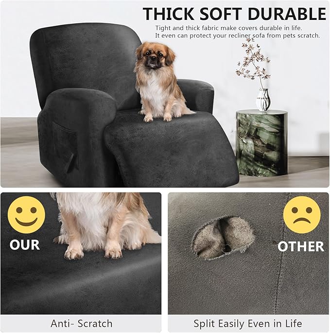 ANARACHON Leather Look Oversize Recliner Chair Covers, Thick 4 Pieces Recliner Covers for Recliner Chair, Leather Cover for Recliner Slipcovers for Pets Kids(X-Large, Dark Grey)