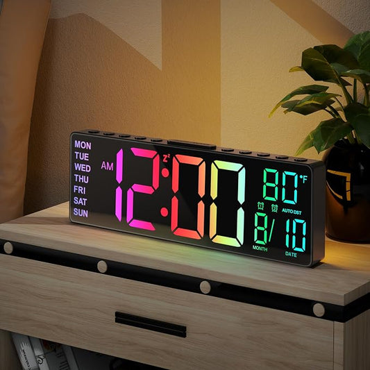 JALL 10.5'' Large Digital Alarm Clock with Big LED Number for School Classroom, Remote Control, RGB Colors,Timer, Dual Alarm, Temperature for Bedroom, Living Room, Gift for Senior Student Teacher by JALL