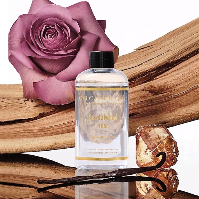 COCORR??NA Refill - Sandalwood Rose 6.7 Fl.oz Reed Diffuser Refill with 8 Sticks