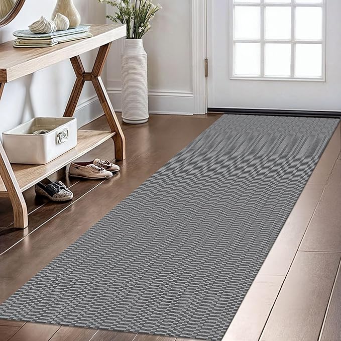 KOZYFLY Washable Runner Rug 2x6 Ft Runners for Hallways Non Slip Kitchen Runner Rugs Braided Cotton Entryway Runner Indoor, Carpet Runners for Hallway Kitchen Entryway Bedroom, Grey/Charcoal Grey