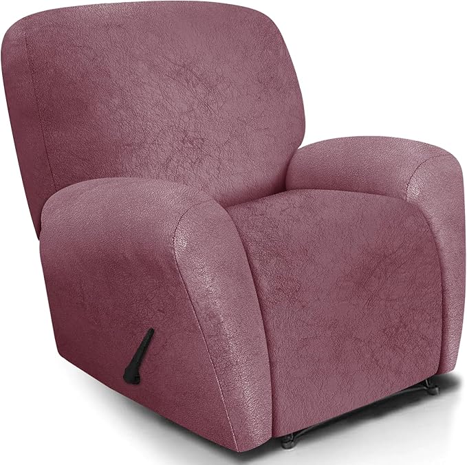 ANARACHON Leather Look Recliner Chair Covers, 4 Pieces Recliner Covers Non Slip, Soft Cover for Reclining Chair, Washable Furniture Protector for Pets (1 Seater, 025 Red)
