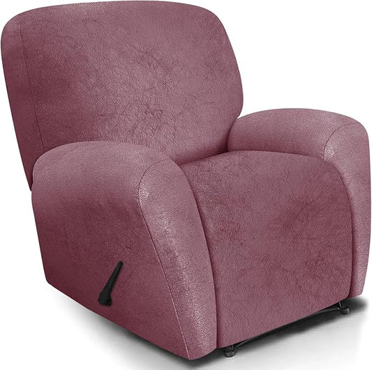 ANARACHON Leather Look Recliner Chair Covers, 4 Pieces Recliner Covers Non Slip, Soft Cover for Reclining Chair, Washable Furniture Protector for Pets (1 Seater, 025 Red)