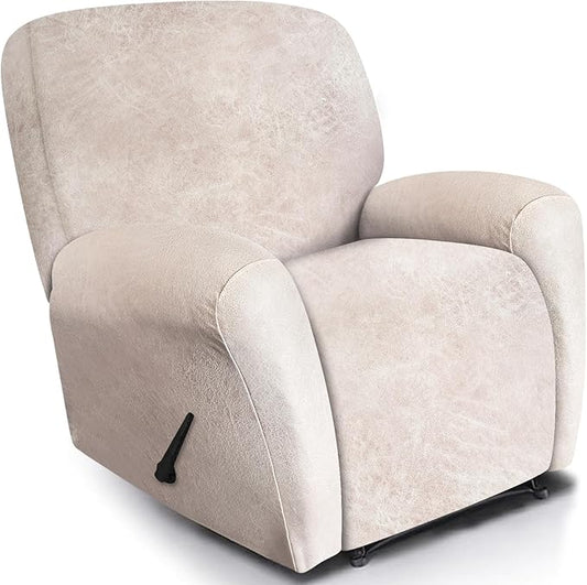 ANARACHON Recliner Chair Covers Leather Look, 4 Pieces Recliner Covers Non Slip, Soft Slipcovers for Large Recliners, Furniture Protector Washable for Pets (1 Seater, 02 Beige)