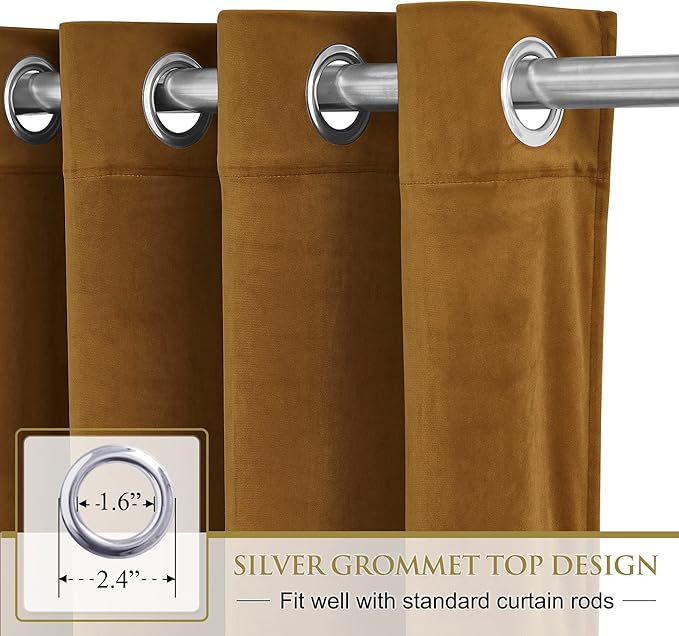 StangH Gold Brown Velvet Curtains 84 inches Long for Living Room, Thermal Insulated Light Blocking Room Divider Curtains Privacy Protect Window Covering for Bedroom, W52 x L84, 2 Panels