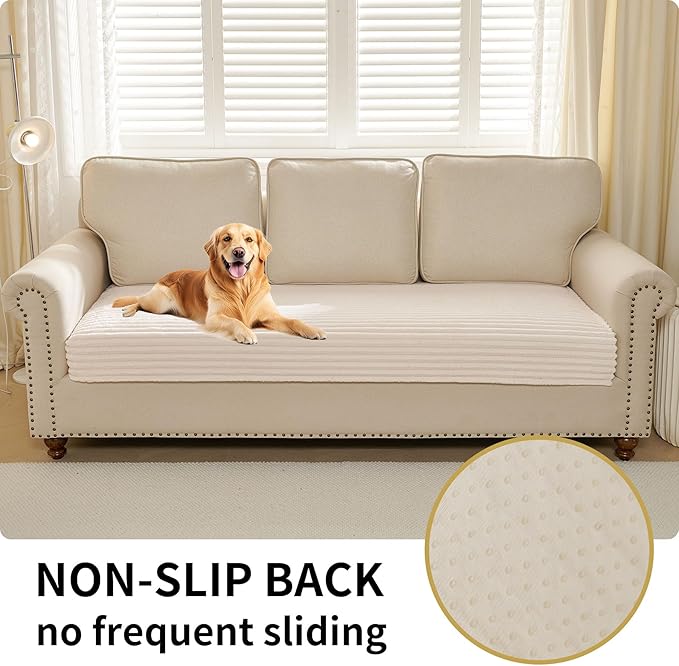 HAOMAIJIA Waterproof Couch Cover for Dogs Washable,Faux Fur Pet Couch Covers for Sofa,Soft Dog Bed Cover Non-Slip Couch Covers for 3 Cushion Couch Sofa Pet Friendly (Off White, 35" x 95" 1 Pack)