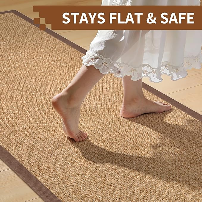 YDKGL Washable Area Rug 5x7 Large Jute Like Rug for Living Room, Soft Non Slip Rugs Carpet for Dining Room Bedroom Cotton Boho Woven Braided Rugs Home Office Decor, Brown