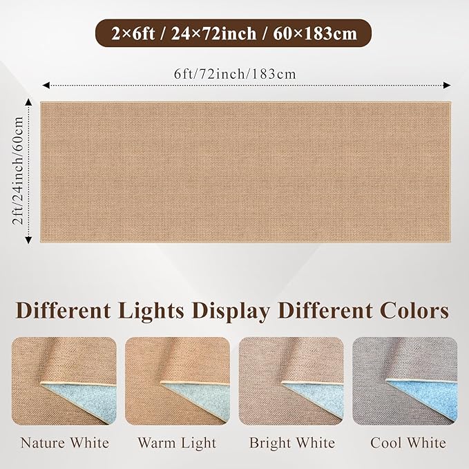 2x6 Jute Woven Runner Rug: Non-Slip Backing Solid Color Pattern - Easy Clean Carpet for Hallway Kitchen - Washable Thin Indoor Rugs for High Traffic Areas Farmhouse Home Decor (Beige,2x6)
