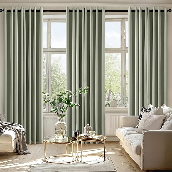 MIULEE Sage Green Blackout Curtains for Bedroom Living Room 84 Inches Long 2 Panels, Thermal Insulated Room Darkening Drapes Grommet Noise Reducing Light Blocking Window Treatments 50x84 Inch