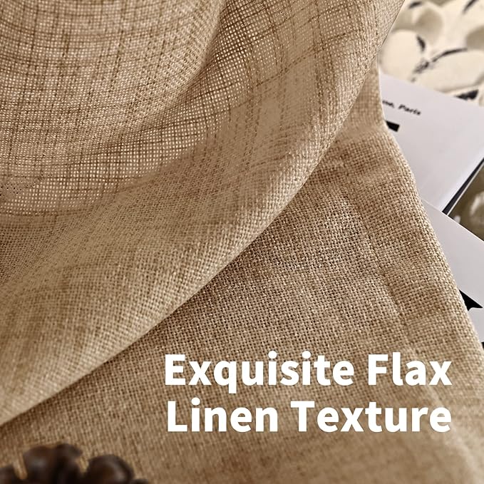 YoungsTex Short Linen Semi Sheer Curtains 45 Inch Length for Kitchen Window, Burlap Textured Drapes with Bronze Grommet Light Filtering for Cafe Bathroom Bedroom, Toffee, 2 Panels, 42 X 45 Inch