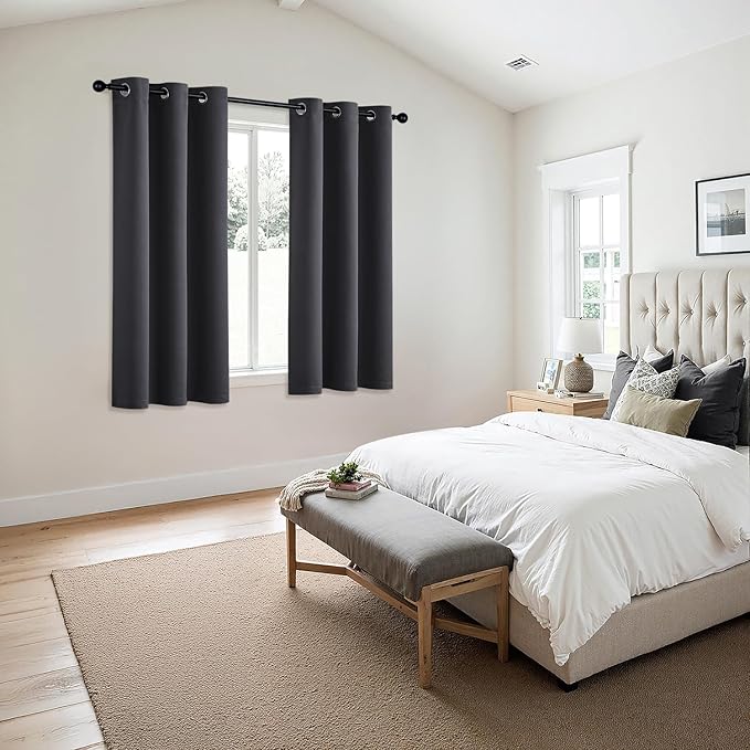 MIULEE Dark Grey Blackout Curtains for Bedroom Living Room 63 Inches Long 2 Panels, Thermal Insulated Room Darkening Drapes Grommet Noise Reducing Light Blocking Window Treatments 34x63 Inch