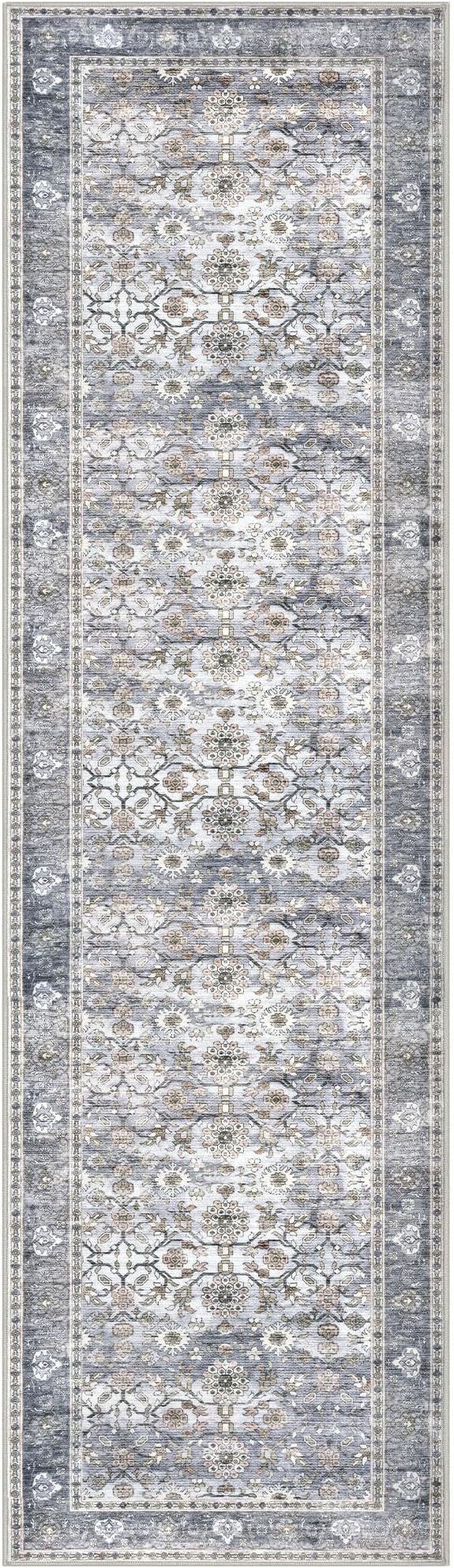 KUTA Vintage Wide Runners for Hallways 3x10 ft Washable Kitchen Runner Grey Blue Non Slip Rubber Backed Long Hall Runners Entryway Runner Rugs Floor Carpet for Indoor Backdoor Bedroom