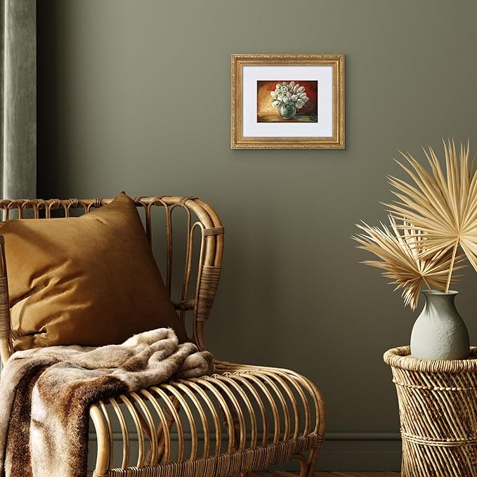 Americanflat 8x10 Picture Frame with Shatter-Resistant Glass - Use as 5x7 Frame with Mat or Display 8x10 Photo Without Mat - Ornate Picture Frames for Wall and Tabletop Display - Gold