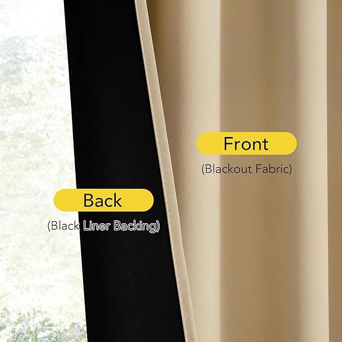 NICETOWN 100% Blackout French Door Curtains, Privacy Door Curtains for Window, 25 X 64 Inch Long Room Darkening Blinds, Thermal Insulated Window Shades for Bedroom, 1 Panel, Biscotti Beige