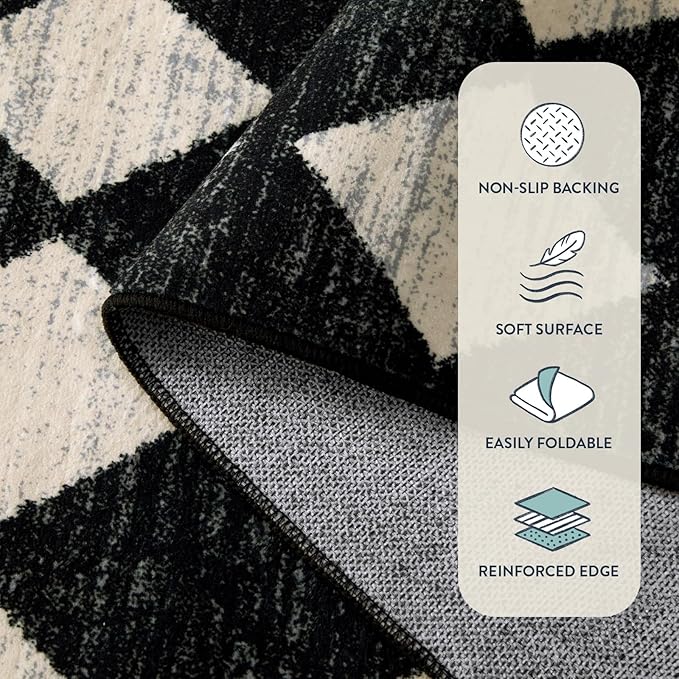 Lahome Zelie Washable Kitchen Runner Rug, 2x7 Black and White Hallway Bathroom Runner Rugs, Moroccan Trellis Soft Non Slip Stain Resistance Carpet Runners for Entryway Bedside
