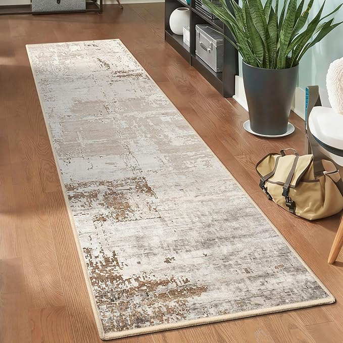 HOMORE 2x8 Runner Rug for Kitchen Hallways Runners Rugs, Beige Long Rug Non Slip Washable Rugs for Entrway Soft Abstract Carpet for Entrance Bedroom Living Room Bathroom