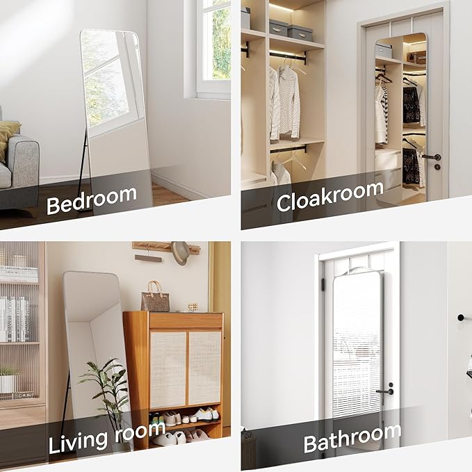 SCWF-GZ 57x20 Door Hanging Full Length Mirror, Floor Stand (Height 5.7ft just Body in1.3ft) Wall Mounted Metal Frame Rectangle Dressing Mirrors for Bedroom Room 57 inch Silver