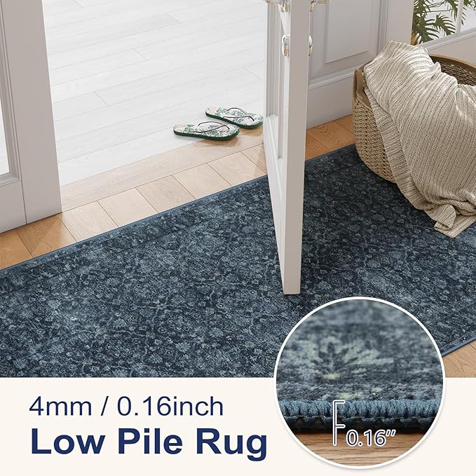 Hedlive Navy Blue Runner for Hallway, 2x6 Washable Kitchen Runner Rug Non Skid Washable,Soft Runners for Entryway Bedroom, Low Pile Carpet Runners for Entry Bathroom Bedside (2'x6',Blue)