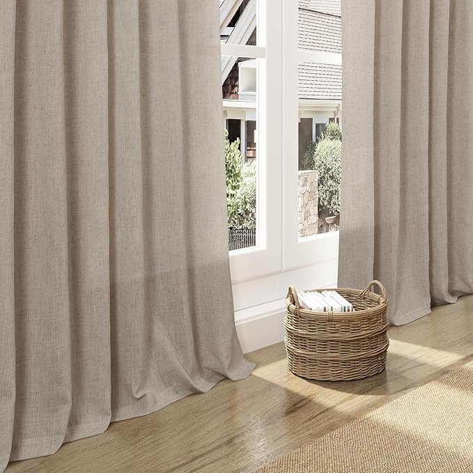 Nanspring 108 Inch Long Curtains for Living Room Cobblestone Linen Blend Light Filtering Semi Sheer Curtain Back Tab Modern Farmhouse Decor Floor to Ceiling High Window for Bedroom 52x108, 2 Panels