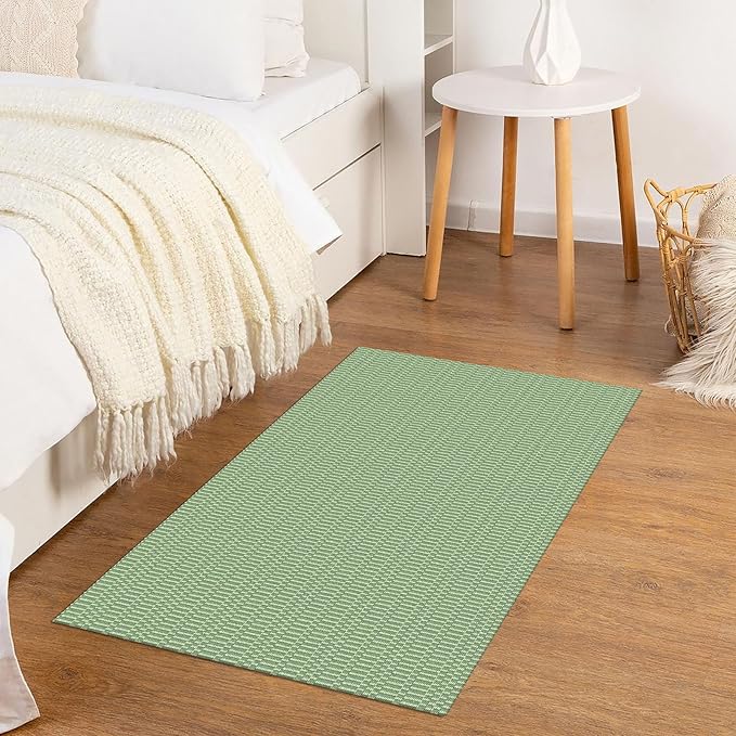 KOZYFLY Washable Area Rug 2x3 Ft Small Entryway Rug Indoor Door Mat Throw Rugs with Rubber Backing, Braided Cotton Floor Carpet for Front Entrance Bathroom Kitchen Foyer, Sage Green