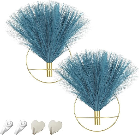Pretty Jolly Boho Wall Decor - 2 Pack Gold Wall-Mounted Hanging Artificial Pampas Display for Living Room, Bedroom, Bathroom & Dining Room Wall Art
