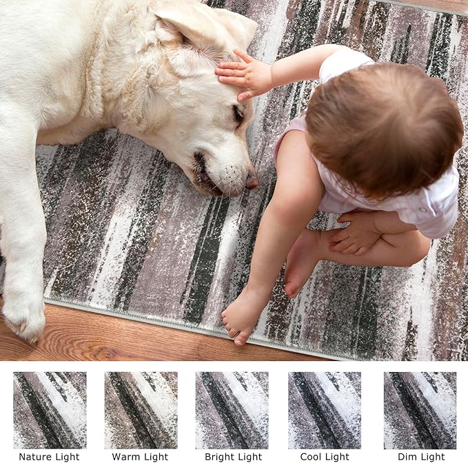 Lansny Modern Abstract Entryway Rug Indoor 2x3 Washable Rug Non-Slip Soft Small Area Rug Dark Light Brown White Kitchen Mats Thin Print Faux Wool Floor Carpet Throw Rugs Backdoor Mat for Entry