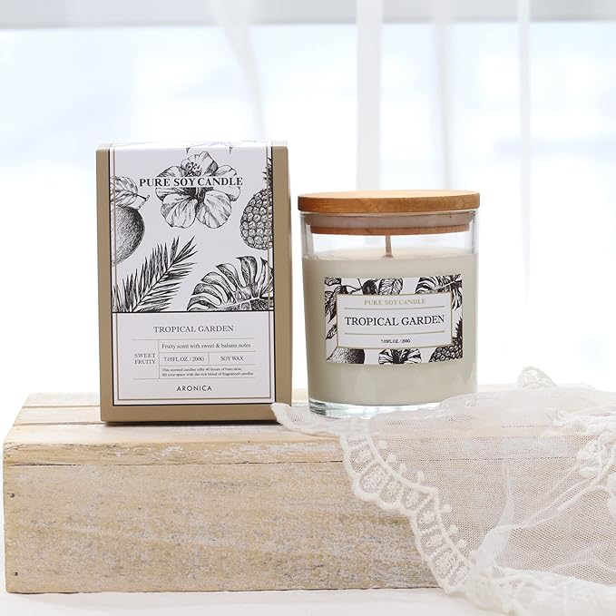 Aronica Tropical Hawaiian Soy Candle, Island Candle Summer Sunset Scented, House Wax, Scent Candles for Home, Bestfriend Gift, Baby Shower Game Gift, Beachy Scented Candles