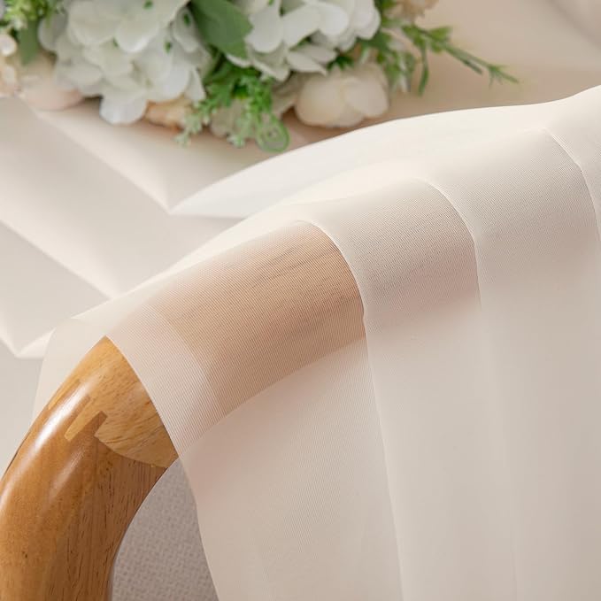 OWENIE Cream Sheer Curtain 96 Inch Long 2 Panels Set, Light Filtering Clear Rod Pocket Soft Sheer Curtain 95 for Bedroom/Living Room, 2Pcs, Each 42" W x 96" L, Cream