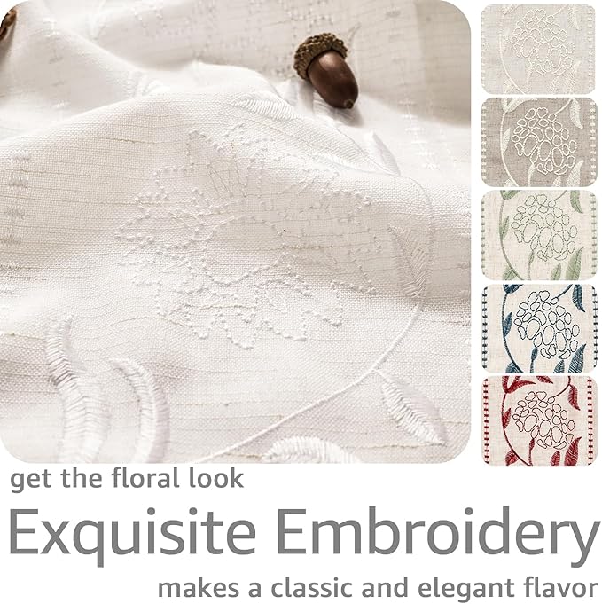 jinchan Winslow White Linen Curtains for Bedroom 84 Inches Length Embroidered Bordered Floral Curtains for Living Room Farmhouse Decor Light Filtering Window Treatments White on White Drapes 2 Panels
