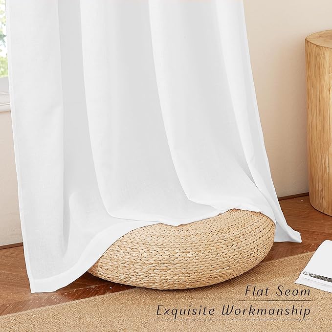 NICETOWN Thick White Linen Bedroom Curtains for 63 inches Long, Grommet Privacy Added Linen Weave Window Treatments with Light Filtering Drapes for Nursery, 2 Panels, W42 x L63
