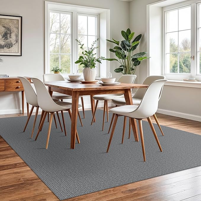 KOZYFLY Washable Area Rug for Living Room 6x9 Ft Non Slip Rubber Backed Bedroom Rug Braided Cotton Dining Room Rug, Large Floor Carpet for Living Room Dining Room, Grey