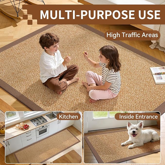 YDKGL Washable Hallway Runner Rug 2x6 Jute Like Kitchen Runner Mat Rugs Non Slip, Woven Soft Entryway Farmhouse Runner Boho Floor Carpet for Indoor Laundry Hall Backdoor Bedroom Living Room, Brown