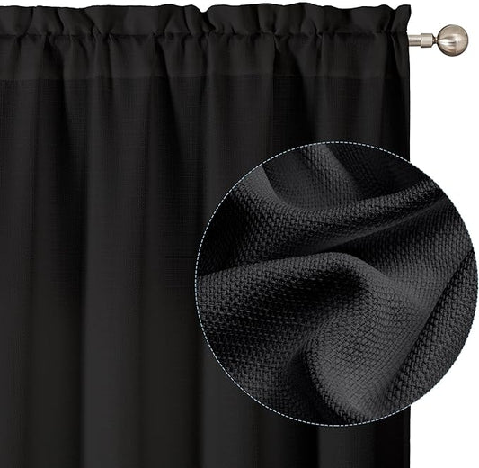 Chyhomenyc Black Curtains 96 Inch Length 2 Panels, Faux Linen Textured Semi Sheer Light Filtering Airy Soft Privacy Farmhouse Curtain Drapes for Living Room Bedroom, Each 40" Wx96 L