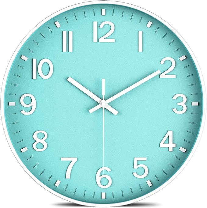 Modern Wall Clock Silent Non-Ticking ?€? Coral Green Analog Wall Clock Battery Operated for Living Room, Kitchen, Bedroom, Office ?€? Stylish Wall Decor for Home, 12 Inch