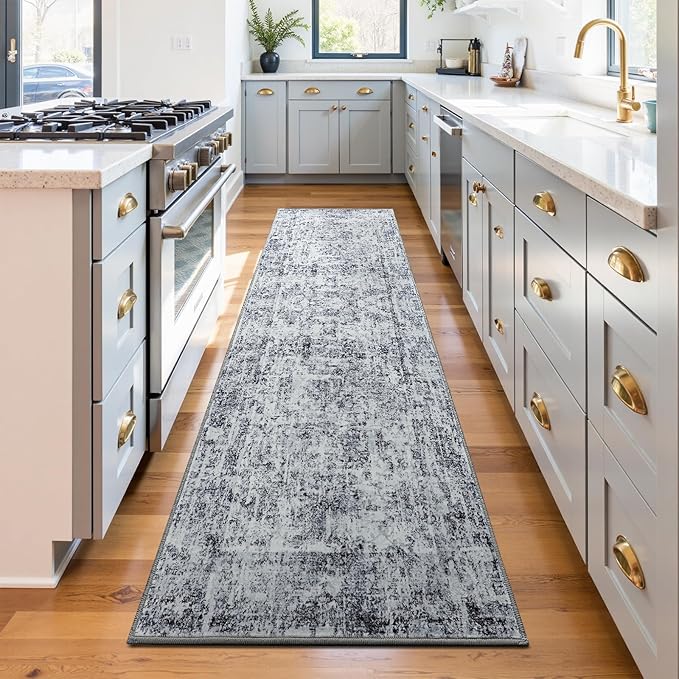 HOMORE 2x8 Runner Rug for Kitchen Hallways Runners Rugs,Classic Grey Long Rug Non Slip Washable Rugs for Entrway Soft Abstract Carpet for Entrance Bedroom Living Room Bathroom