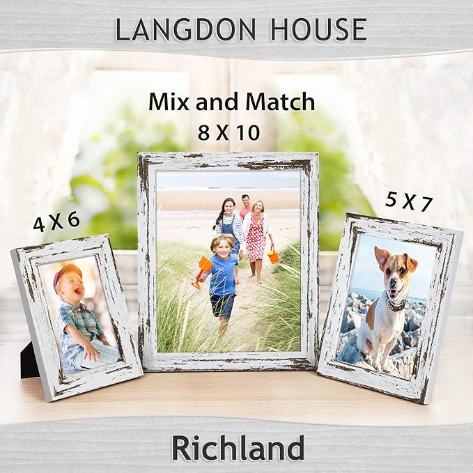 Langdon House 8x10 Picture Frames (Distressed White, 6 Pack) Farmhouse Style, Richland Collection