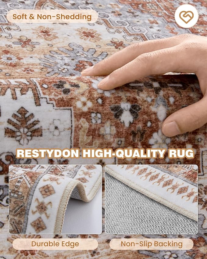 3x16 Runner Rug for Hallway, Non-Slip Long Kitchen Mats for Floor, Vintage Washable Rug for Entryway, Soft Hallway Runner for Dining Room, Bedroom, Living Room(Orange,3'x16')