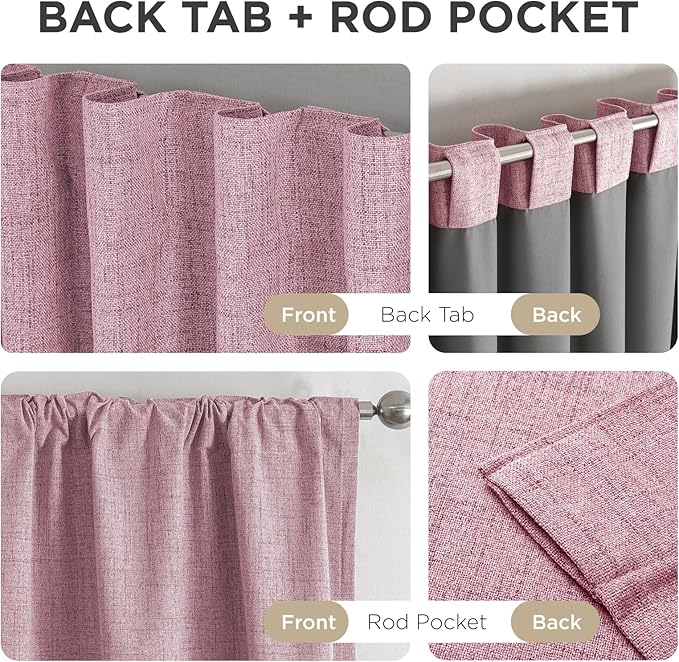 Joydeco Blackout Curtains for Bedroom - 100% Light Blocking 2 Panels Set Pink Drapes 42" W x 84" L, Thermal Insulated Room Darkening Curtains, Linen Textured for Living Room, Rod Pocket & Back Tabs