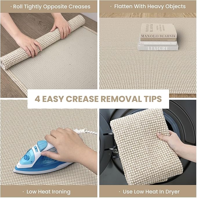 IOHOUZE Washable Runner Rug 2x7 Non Slip Runners for Hallways Entryway Runner Indoor, Kitchen Rugs Woven Cotton Floor Carpet for Kitchen Hall Entrance Bedroom, Beige/Khaki