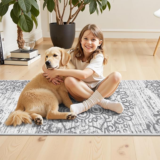 HEBE Hallway Runner Rug 3'x14' Washable Vintage Distressed Area Rugs Non Slip Laundry Rug Runner Boho Floor Carpet Runners for Hallways Entryway Laundry Room Kitchen Bathroom