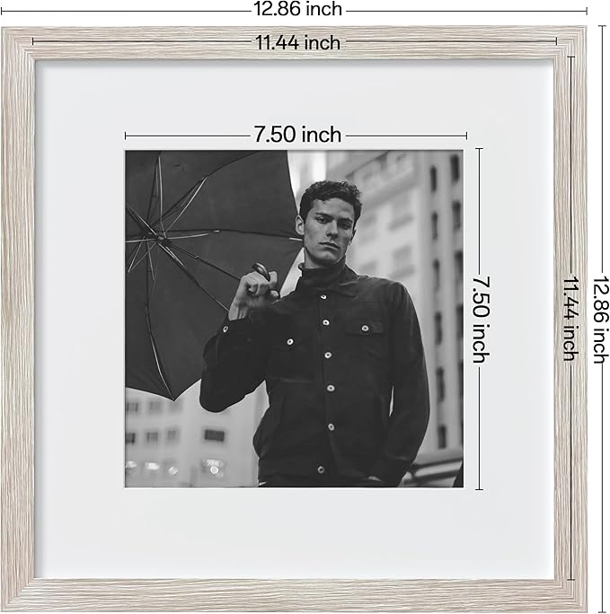 eletecpro 12x12 Picture Frames Set of 9 with Mat for 8x8 Photos or without Mat for 12x12, Square Gallery Wall Decor Collage for Picture Display, Beige Drift Wood Frame Set for Wall Hanging