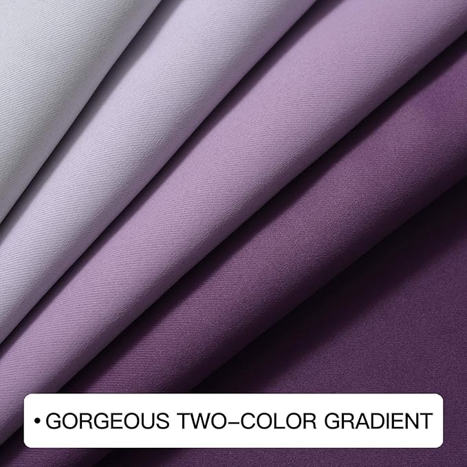 COSVIYA Grommet Ombre Room Darkening Curtains 63 inch Length 2 Panels, Gradient Drapes Purple and Grayish White Light Blocking Insulated Thermal Window Curtains for Bedroom/Living Room,52x63 inches