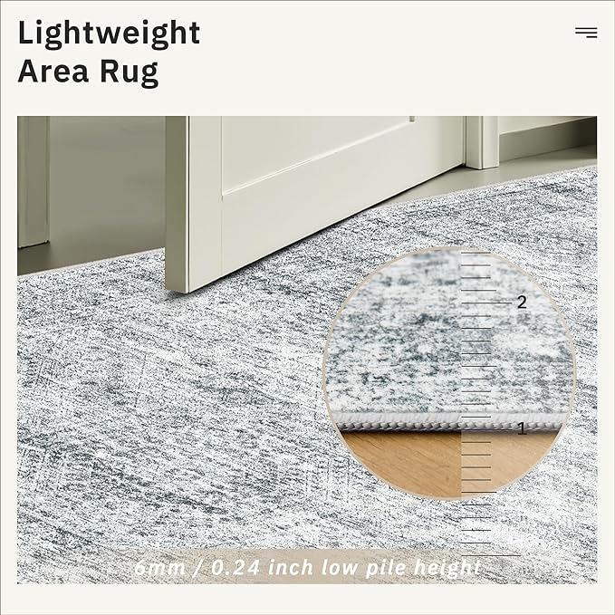 Soalmost Area Rug 10x12 Vintage Washable Living Room Large Gray Carpet Non Slip Bedroom Indoor Office Dining Room Low Pile Thin Rug Grey