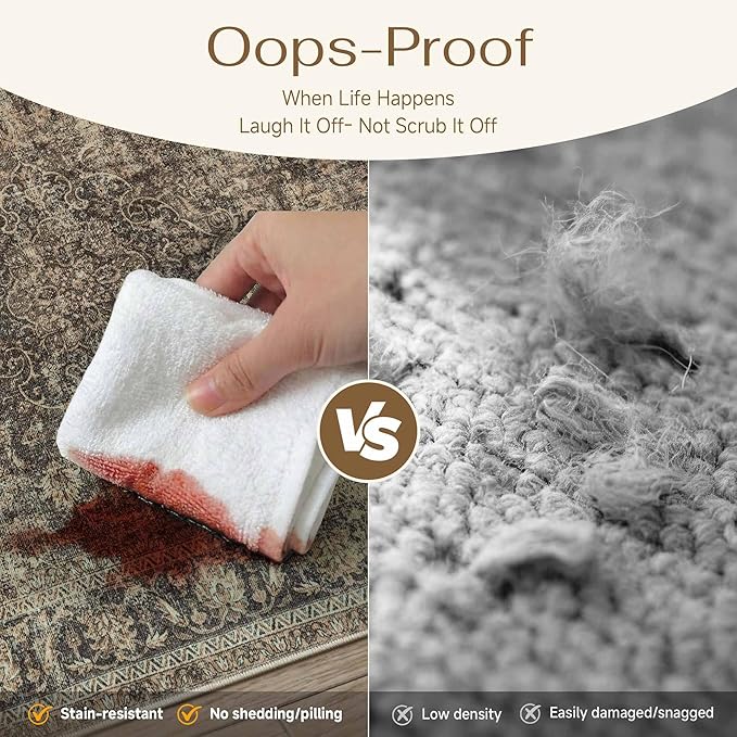 3x10 Washable Runner Rug Brown Vintage Non Slip Soft Low Pile Hallway Kitchen Rug Distressed Oriental Carpet for Laundry Bathroom Bedroom Living Room Home Decor
