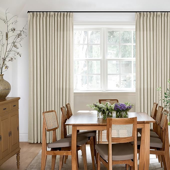 TWODRAPES Linen Flax Curtains Pinch Pleated Linen Curtains 2 Panels Living Room Bedroom Memory Training Semi Sheer Pinch Pleat Farmhouse Beige Drapes Back Tab Light Filtering Window Curtain 40x102