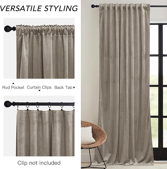 RYB HOME Blush Velvet Curtains 96 inches 2 Panels Set, Thermal Insulated Privacy Protect Decorative Drapes with Hook Tape for Dorm Hotel Room, W 52 x L 96 inches