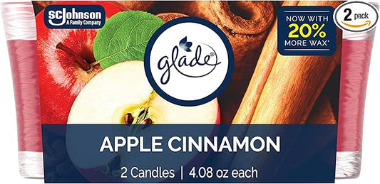 Glade 1-Wick Scented Candle Jar, Apple Cinnamon, Air Freshener Infused with Essential Oils, 4.08 Oz, 2 Count
