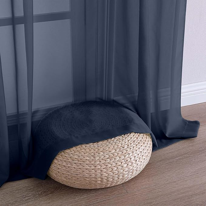OWENIE Navy Blue Sheer Curtain 90 Inches Long 2 Panels Set, Solid Filmy Drapes for Living Room Bedroom, Elegant Window Voile Sheer Curtain Panels Drapes, 2 Pcs, Each 59" Wx90 L Inch