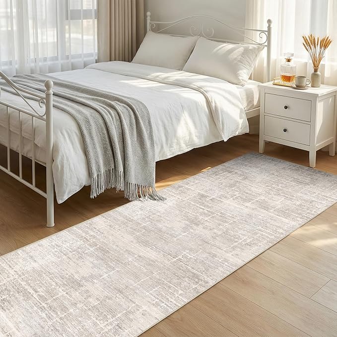 2x8 Washable Kitchen Runner Rug - Modern Abstract Neutral Carpet with Non-Slip Backing Low-Pile Stain-Resistant Thin Runners for Hallway Bathroom Bedroom Entryway (2x8, Beige)
