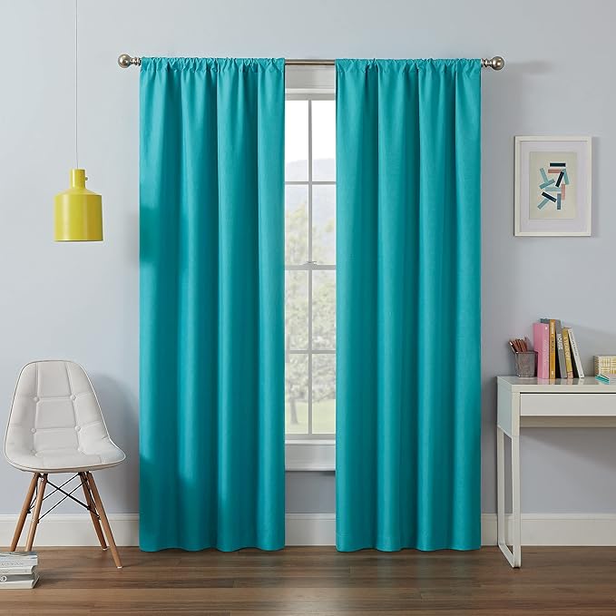 ECLIPSE Kendall Modern Blackout Thermal Rod Pocket Window Curtain for Bedroom or Living Room (1 Panel), 42" x 54", Pool